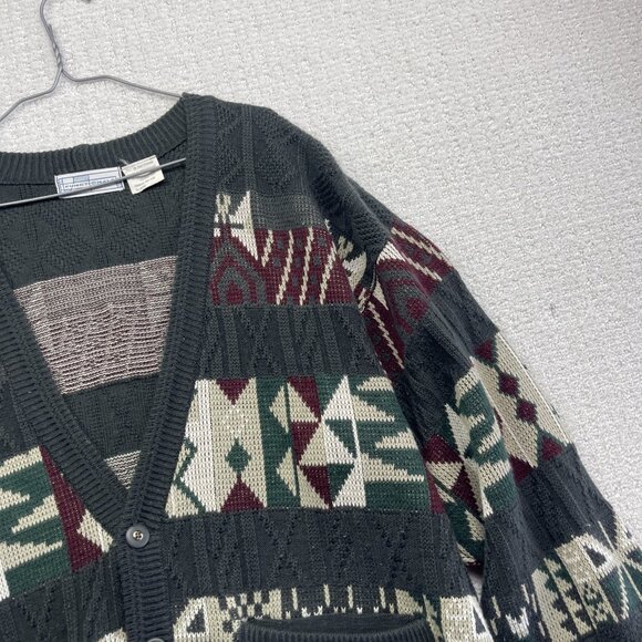 VTG Functionals Cardigan Grandpa Sweater Men XL Colorful Aztec Knit Wool Blend - Picture 5 of 14